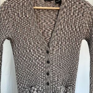 Sleek tight knit plunge v neck cardigan in soft colors large Moda International